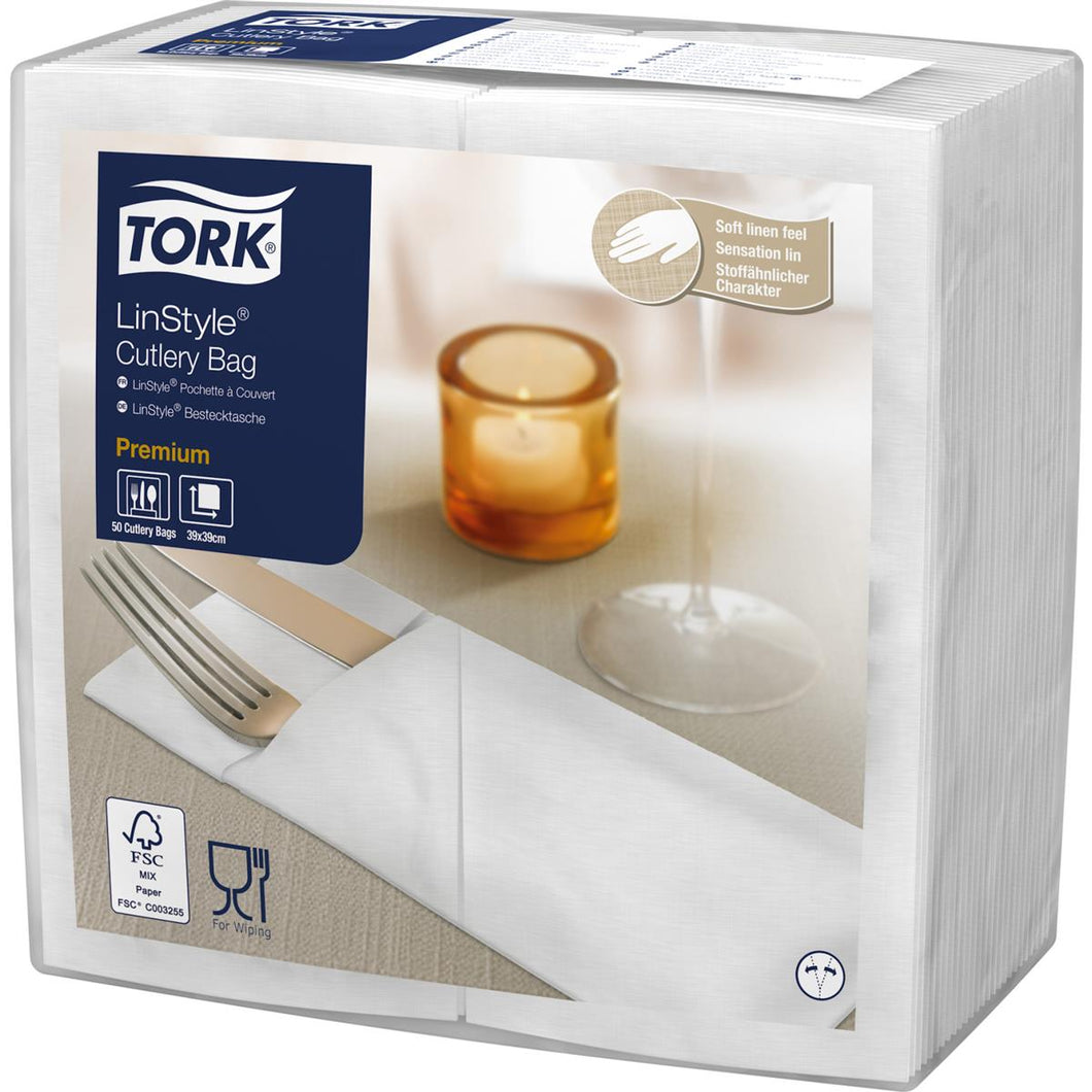 Tork Linstyle White Cutlery Bag Napkins 39cm