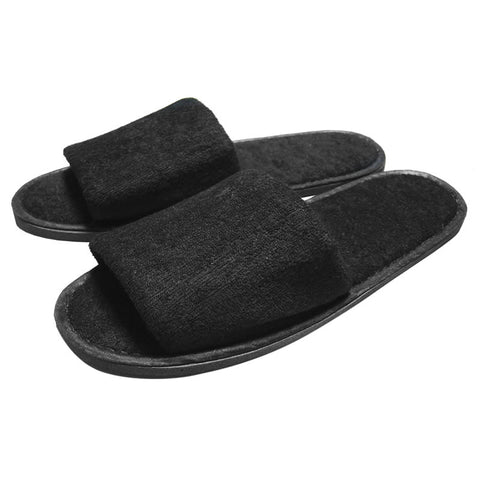 Slippers Black Open Toe Towelling (100)
