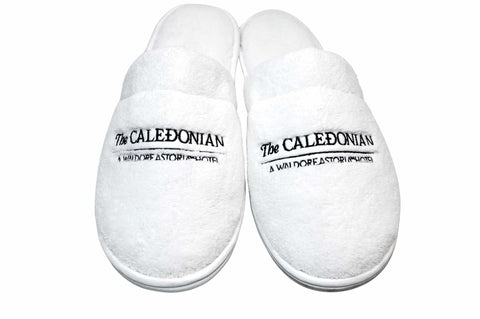 Embroidered Luxury Velour Closed Toe Slippers White