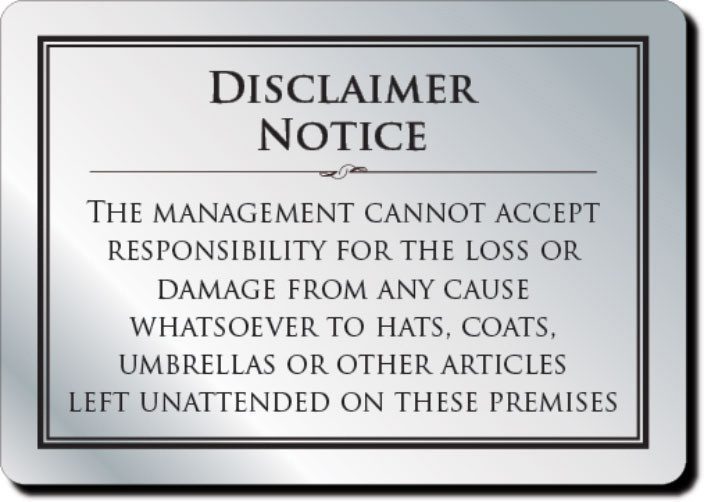 Metropolitan Barware Disclaimer Notice Bar Sign